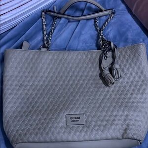 Guess Gray Quilted Tote with Chain Handles